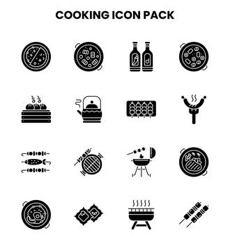 Cooking Glyph Vector Icons Pack Stock Illustration