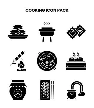 Cooking Glyph Vector Icons Pack Stock Illustration