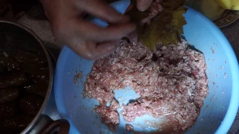 Cooking grape leaves dolma Stock Footage 106197029