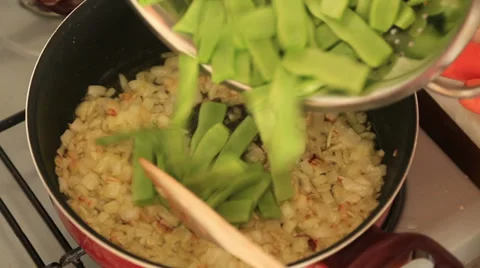 Cooking Green beans in pan 9 Stock Footage 36991033