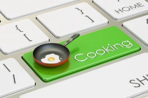 Cooking green button on keyboard, 3D rendering Stock Illustration