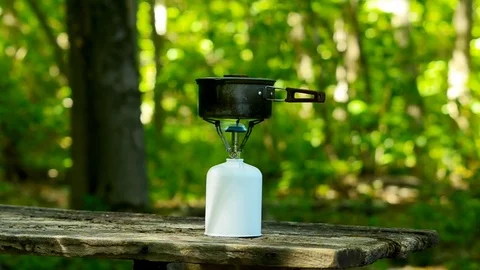 Cooking in a green forest. Stock Footage 79675639