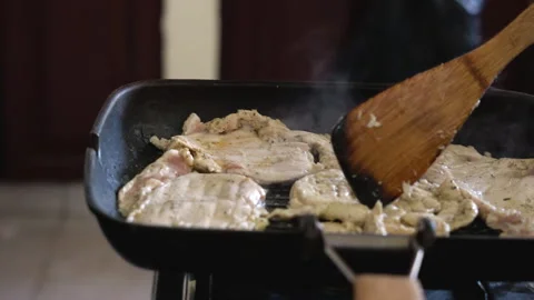 Cooking grilled chicken breasts Stock Footage 266956319