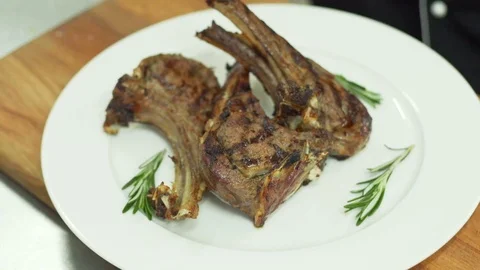 Cooking, grilled lamb Stock Footage 74307566