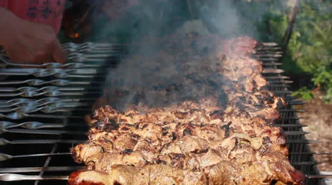 Cooking grilled pork Stock Footage 23021236