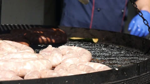Cooking for grilled sausages Stock Footage 88416112