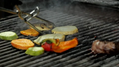 Cooking Grilled Vegetables in the Josper Stock Footage 131642872