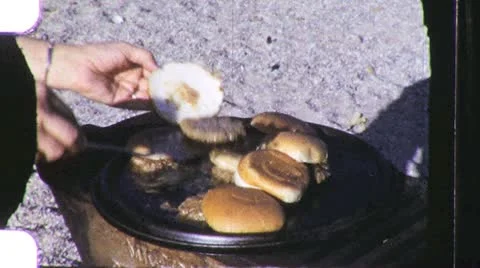 COOKING Hamburger Camp Cookout Grill BBQ Buns 1960s Vintage Film Home Movie 1072 Stock Footage