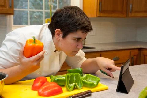 Cooking help from internet Stock Photos