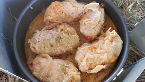 Cooking on a hike. Stock Footage 145662419