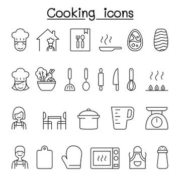 Cooking icon set in thin line style Stock-Illustration