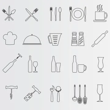 Cooking icon set. Vector outline illustration. Food and drink design elements. Stock Illustration