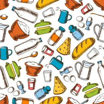 Cooking ingredients seamless pattern background Illustrazione stock