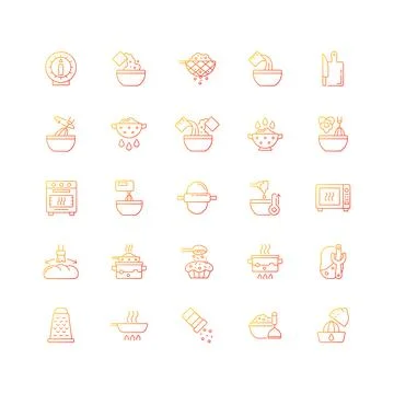 Cooking instruction gradient linear vector icons set Stock Illustration