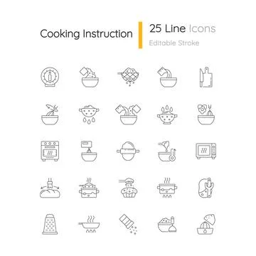 Cooking instruction linear icons set Stock Illustration