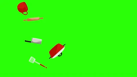 Cooking item tools, green screen chroma key animation Stock Footage 143618726