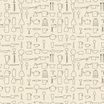 Cooking items linear set seamless texture. Stock Illustration