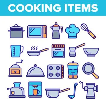 Cooking Items Thin Line Icons Set Stock Illustration