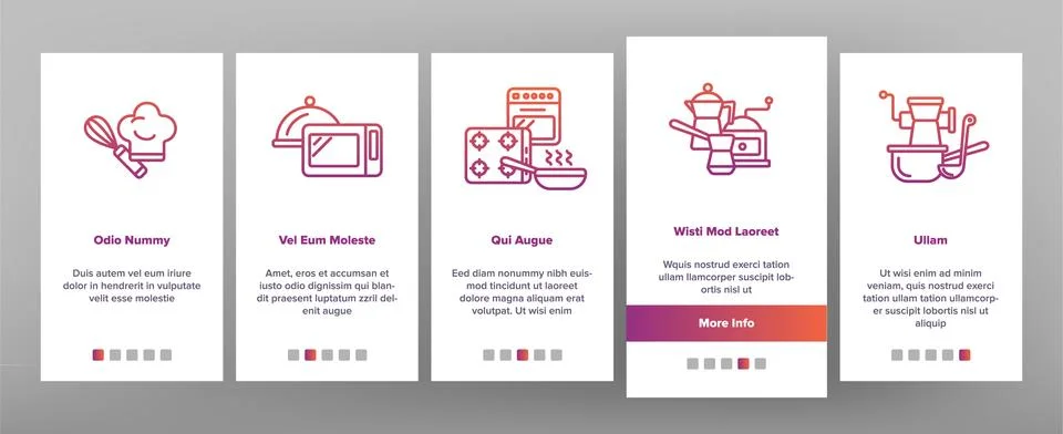 Cooking Items Vector Onboarding Mobile App Page Screen Stock Illustration