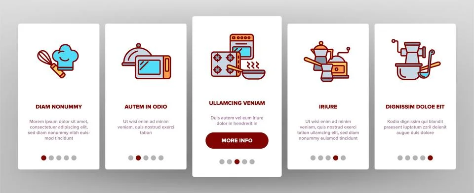 Cooking Items Vector Onboarding Mobile App Page Screen Illustrazione stock