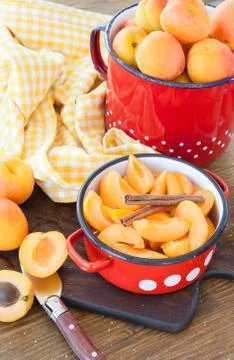 Cooking jam from fresh nectarines Stock Photos