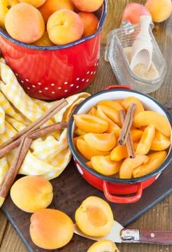Cooking jam from fresh nectarines Stock Photos