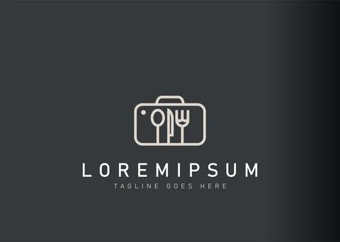 Cooking job logo design. Vector illustration of cutlery and briefcase, food r Illustration