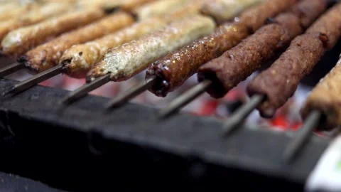 Cooking kabab on grill Stock Footage 131702341