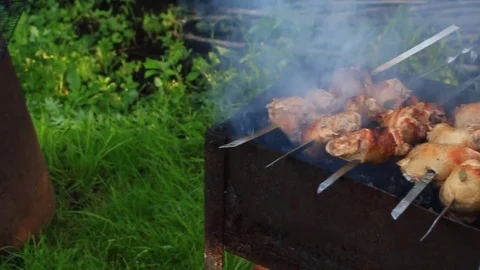 Cooking kebab on the grill Stock Footage