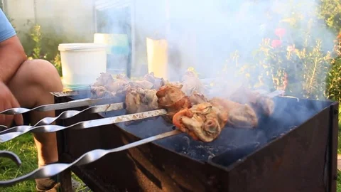 Cooking kebab on the grill Stock Footage