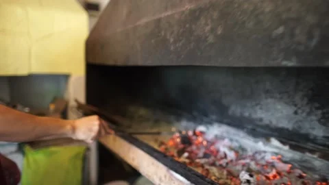 Cooking kebab on an open fire. BBQ Stock Footage 143644197