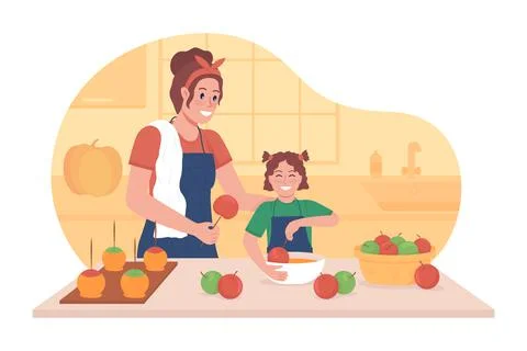 Cooking with kid in fall 2D vector isolated illustration Stock Illustration