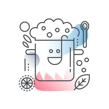 Cooking, kitchen recipe vector concept in trendy line style with gradient flat Stockillustratie