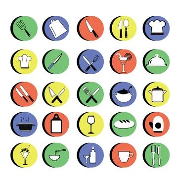 Cooking, Kitchen, restaurant vector set icons. Stock Illustration