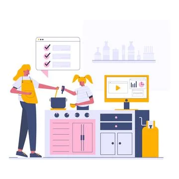 Cooking on kitchen web template, cartoon style Screen web template for mobile Illustrazione stock