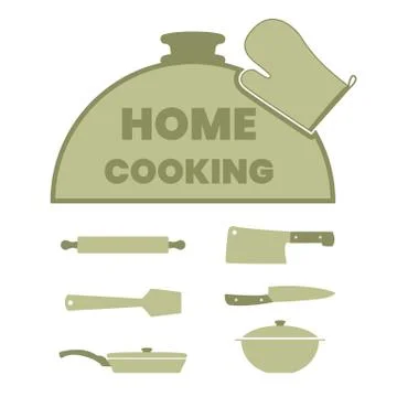 Cooking label set with kitchen utensils. Stock Illustration