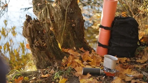 Cooking by the lake Stock Footage 97105039