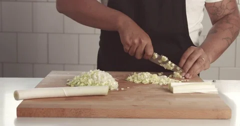 Cooking leeks and parmesan risotto video Stock Footage 80305858