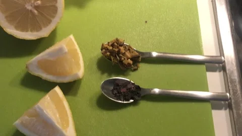 Cooking With Lemon And Odd Ingredients Close-Up Food Preparation Stock-Footage 332725798