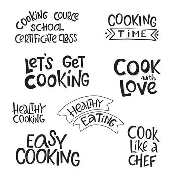 Cooking lettering sing set for kitchen tools. Vector stock illustration isolated Stock Illustration