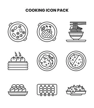 Cooking Line Set Icons Pack Stock Illustration