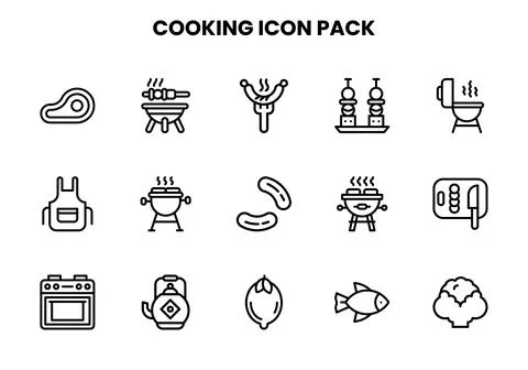 Cooking Line Set Icons Pack Stock Illustration