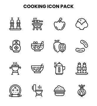 Cooking Line Set Icons Pack Stock Illustration