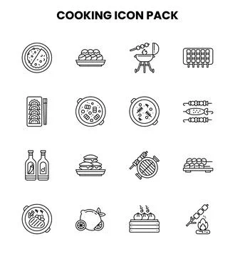 Cooking Line UI Icons Pack Stock Illustration