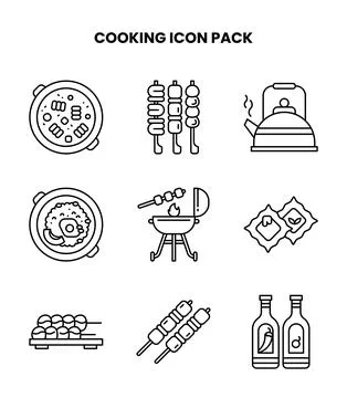 Cooking Line Vector Icons Pack Stock Illustration