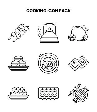 Cooking Line Vector Icons Pack Stock Illustration