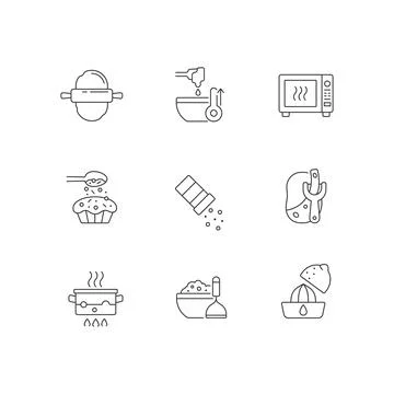 Cooking linear icons set Stock Illustration
