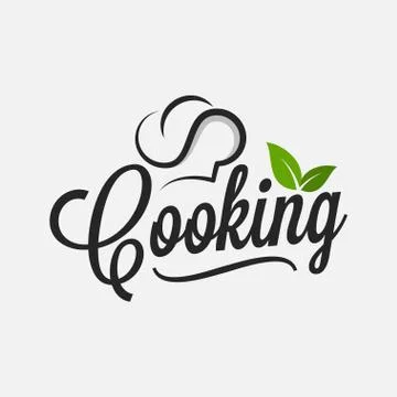 Cooking logo with chef hat and leafs background Stock Illustration