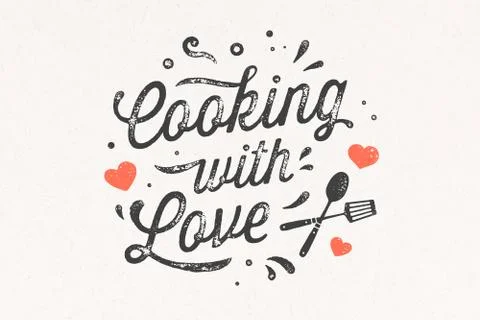 Cooking with Love. Kitchen poster. Kitchen wall decor, sign, quote Stock Illustration