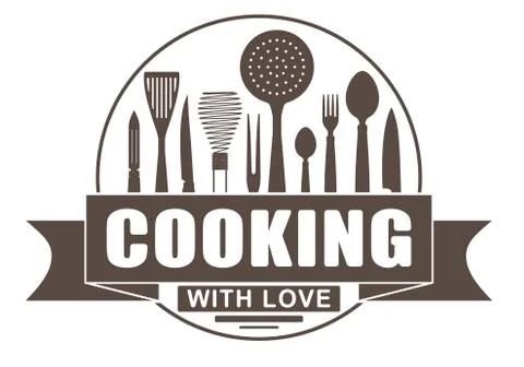 Cooking with love round vector design for your logo or emblem with banner and 스톡 일러스트